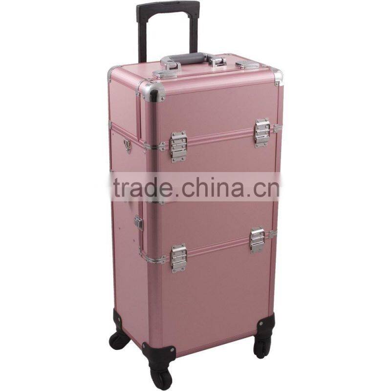 4-Wheel 2-in-1 Rolling Makeup Case with Easy-Slide and Extendable Trays, Includes Removable Tray and Extra Lid, 31-Inch, Smooth