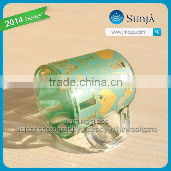 Hot sell customized printing decal glass cup mug with handles coffee drinking glass mugs cup glasses