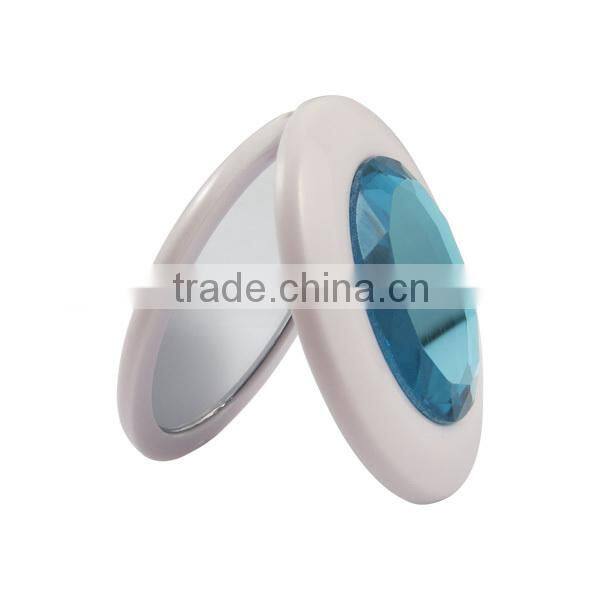 Small pocket cosmetic mirror with epoxy / Useful double sides cosmetic mirror with big crystal on cap