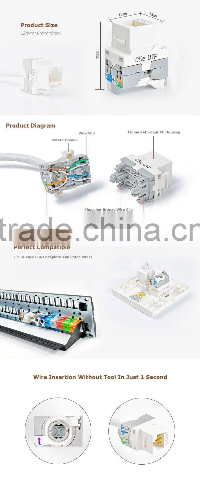 Cat5e Keystone Jack Cheap Price Tool-Less RJ45 Wall Jack Male UTP RJ45 Network Modular Jack