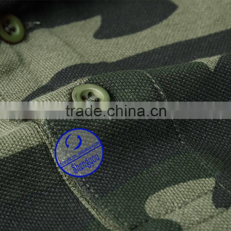 Custom wholesale allover printed army style polo shirt for men