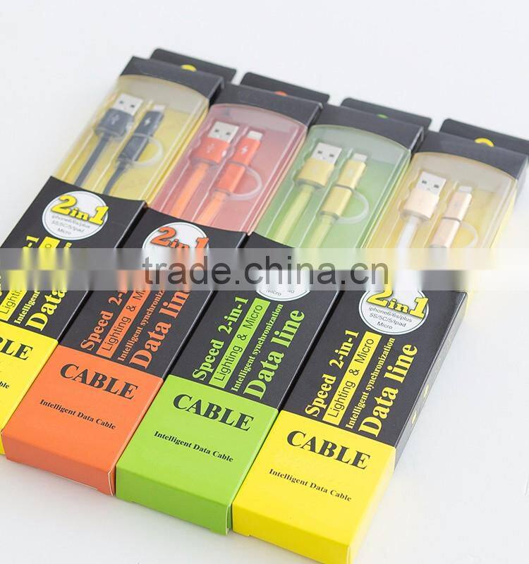 Gleese High Quality Data Charger 2 in 1 TPE Copper Core Micro USB Cable for iPhone and Android