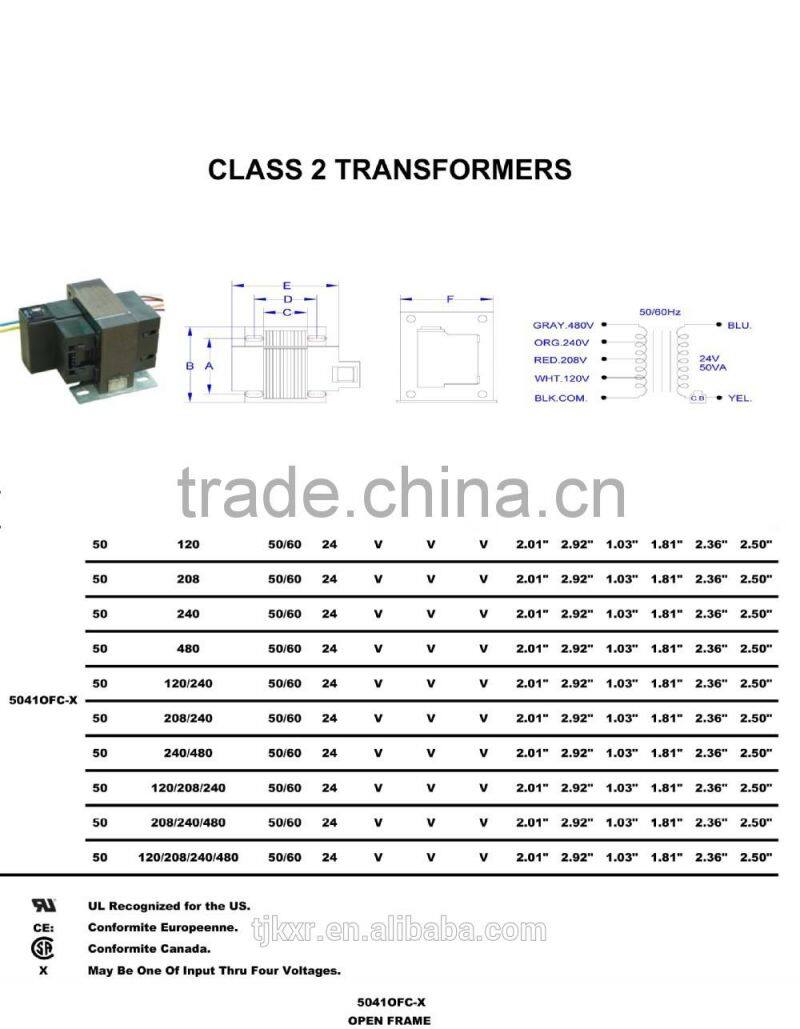 UL cul approved 5VA 24V control transformer class 2 , with 2-year product warranty and life insurance liability