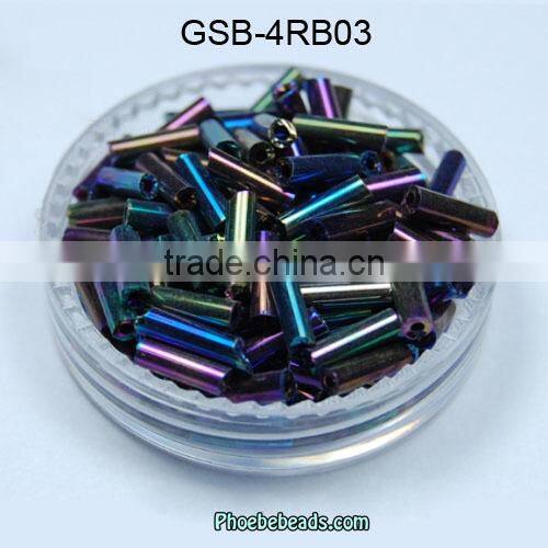 Wholesale Fashion 4mm Rainbow Colors Bugle Decorative Glass Beads GSB-4RB07