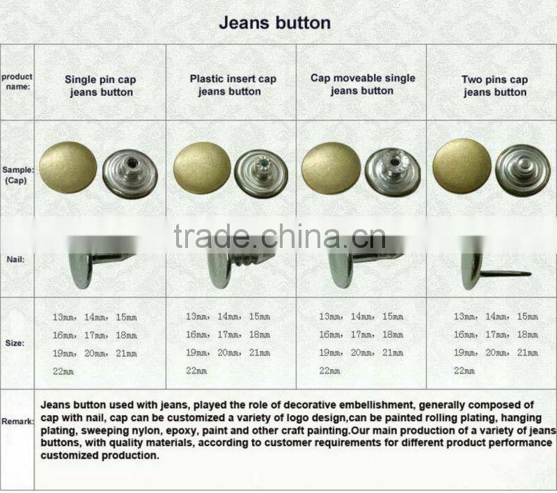 YX1751 New Style Metal Jeans Shank Button with Lacquer