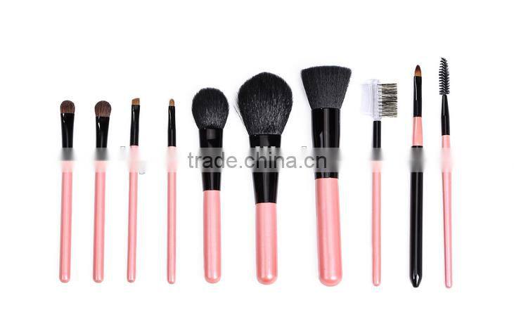 cute 10 piece animal hair make up quality brushes set with pouch kits