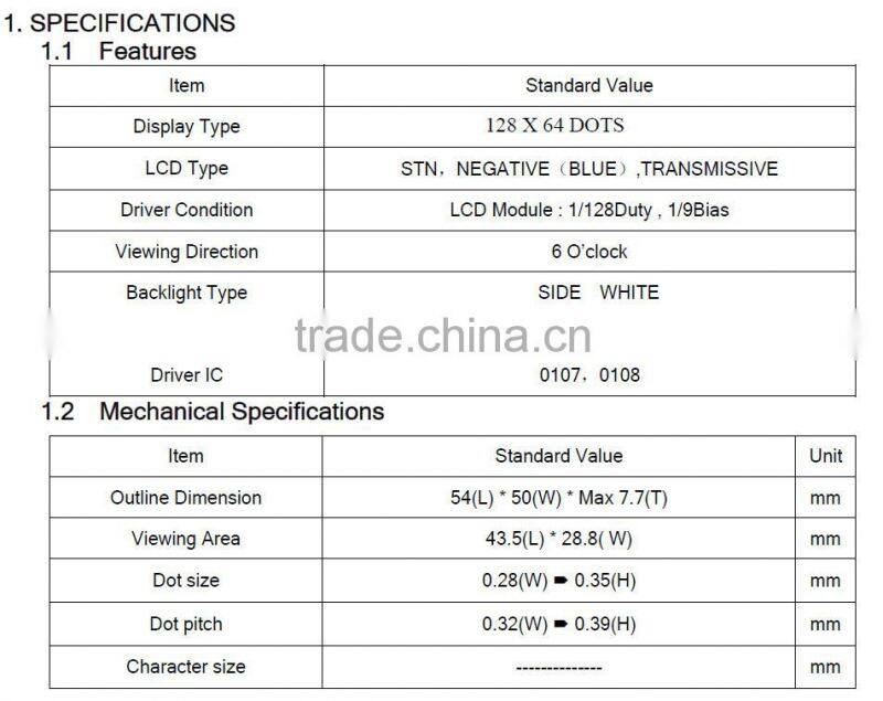12864 STN COB lcd display with backlight