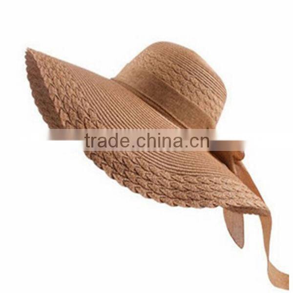 Beige Women Summer Sun Hat Wide Brim Straw Natural