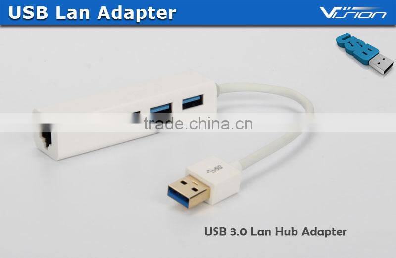 Vision premium white 3ports USB3.0 lan ethernet hub adapter