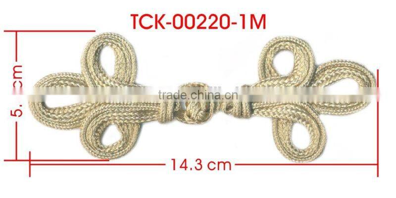 Height 5.3 Centermeter Gold Metallic Sew On 100% Nylon Chinese Knot Frog Buttons