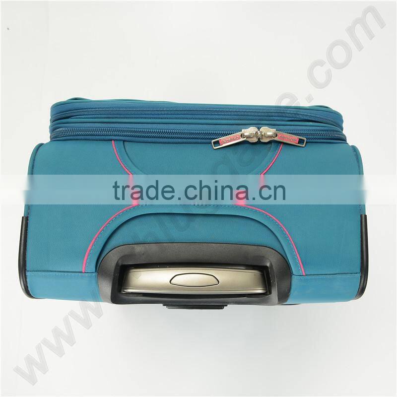 Blue polyester fabric material luggage set with 4 single spinner wheels