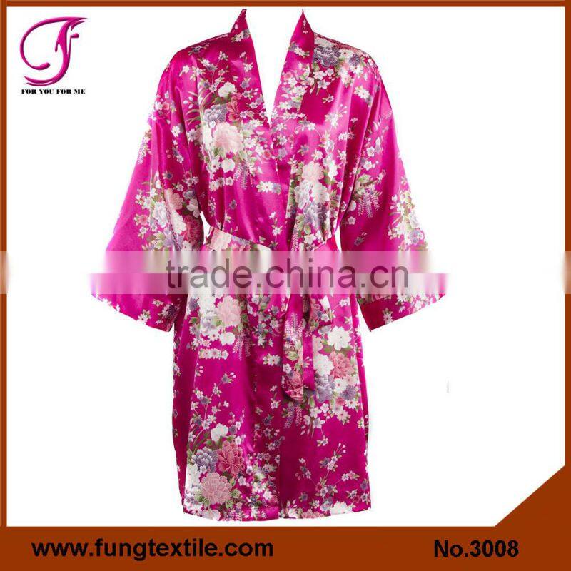 300807 Women Floral Satin Dressing Gown