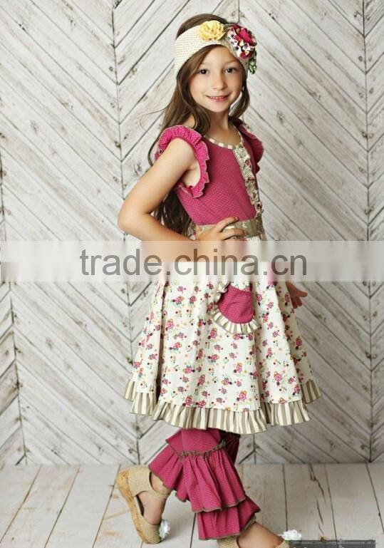 2016 wholesale 100% cotton material girls boutique summer clothing
