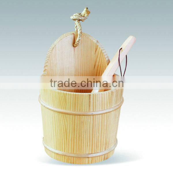 sauna accessories wooden drum and spoon