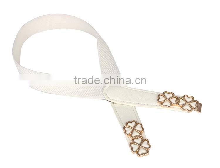 Fashion white pu slimming belt lady with alloy flower fittings elastic belt SWF-W15062904