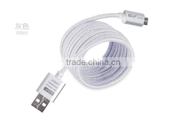 Original GOLF 25cm/100cm/150cm/200cm/300cm Micro USB Metal Braided Data Charger Cable 2.1A Output For Xiaomi Huawei HTC Samsung