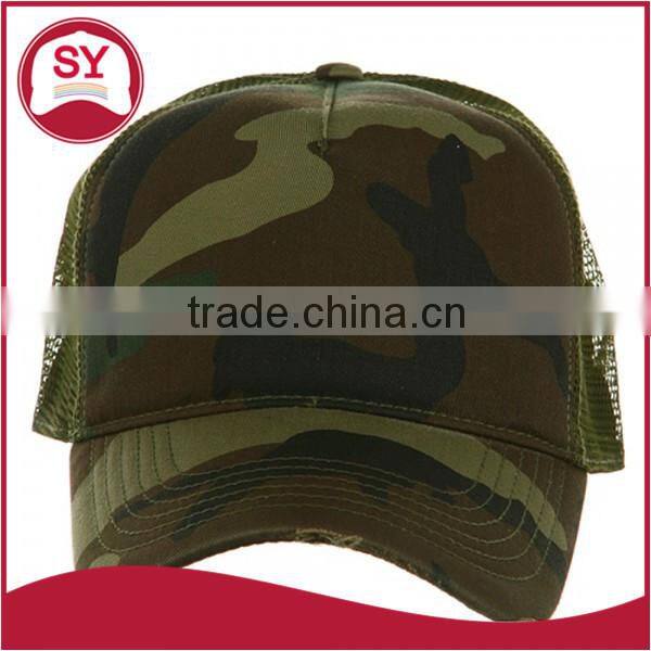 Pre-curved visor Washed camo Cotton trucker cap with hat band
