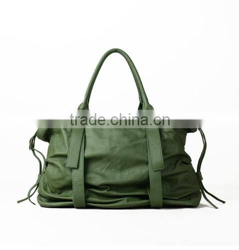 Green genuine leather handle bag travel kit bag customised women tote bag