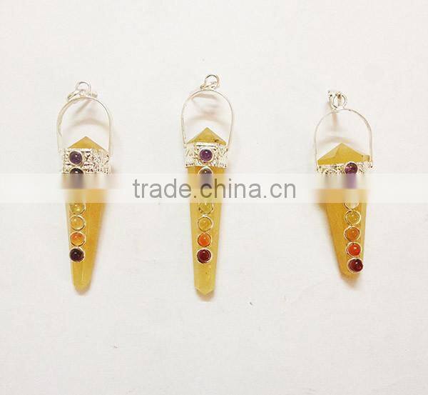 Yellow Aventurine Double Point Chakra Pendant | Agate Jewelry Wholesale | Quality Indian Jewelry for sale