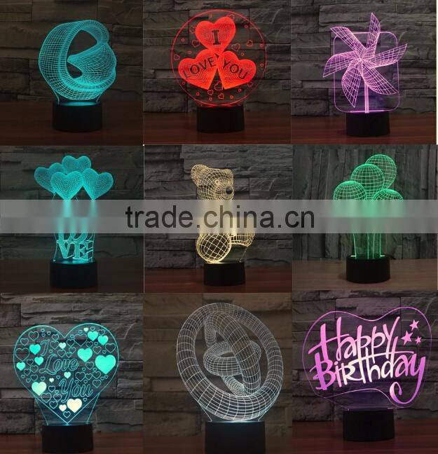 Wedding Decoration Arcylic 3D Sculpture LED 7 Colors Flashing Touch Control Night Light Costumize