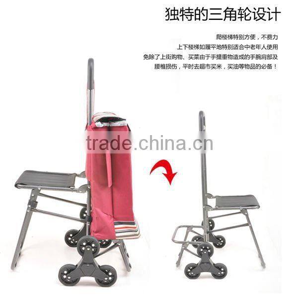 Folding shopping cart with seat and bag