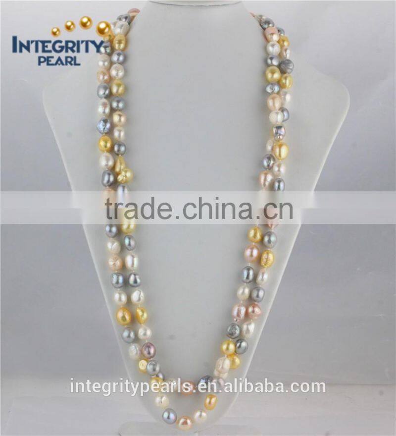 11mm AA baroque long inches freshwater mixed color pearl necklace