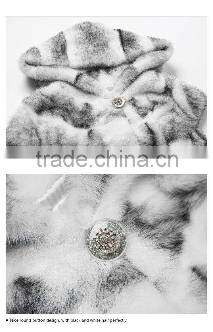 regular length winter women black cross mink fur coat with hat