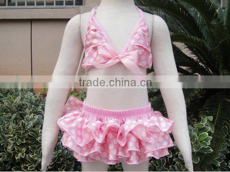 Satin leopard children girls swimwear hot selling satin two piece bikini set for girls