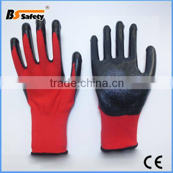 Bssafety china factory price cheap nylon grey nitrile coated glove