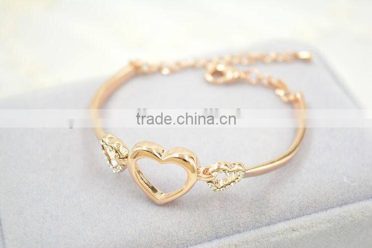 Lovely girl gold heart bracelet , lovers rhinestone heart bracelet jewelry wholesale