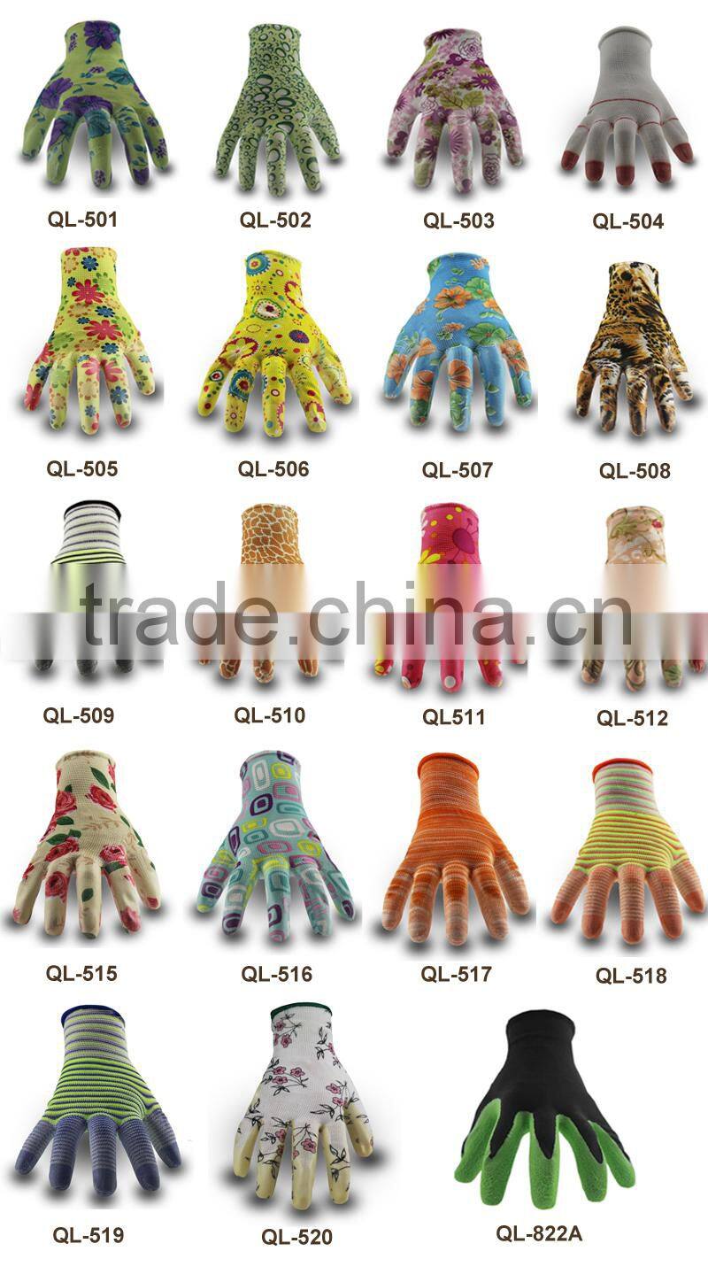 Polyester knitted smooth nitrile coating cheap gardening gloves