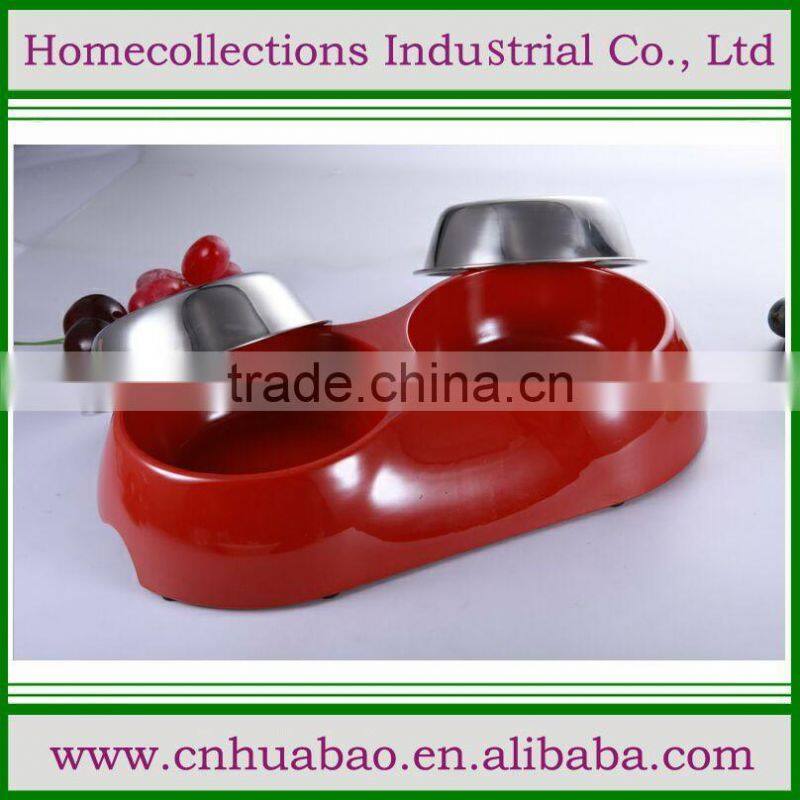 melamine +stainless steel bowl for puppy Melamine material double dinner pet bowl, double wall stainless steel bowl