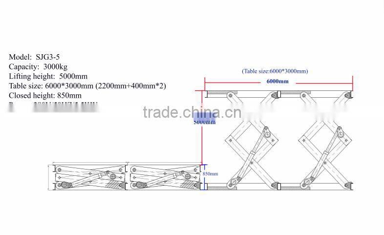 3Tons Capacity 5m Height Stationary Scissor Goods Lift With Big Platform 6*3m