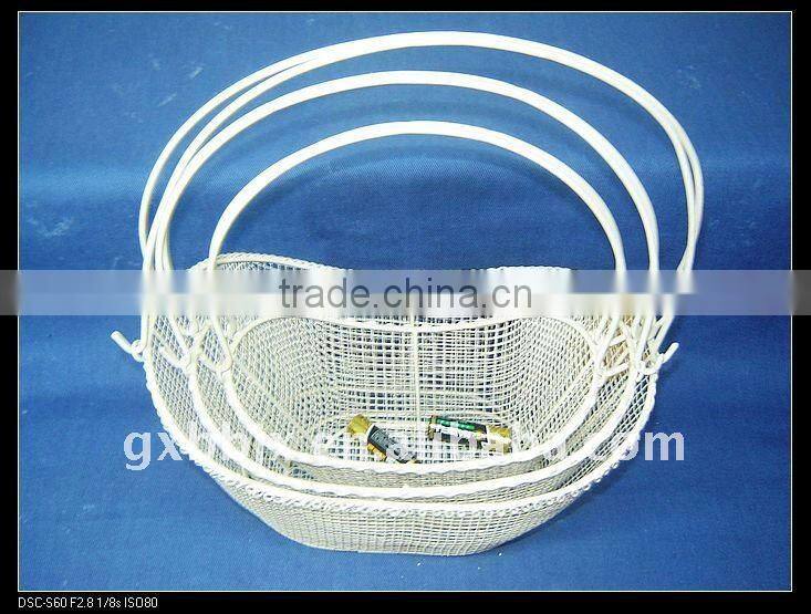 White wire mesh home hanging storage baskets set of three