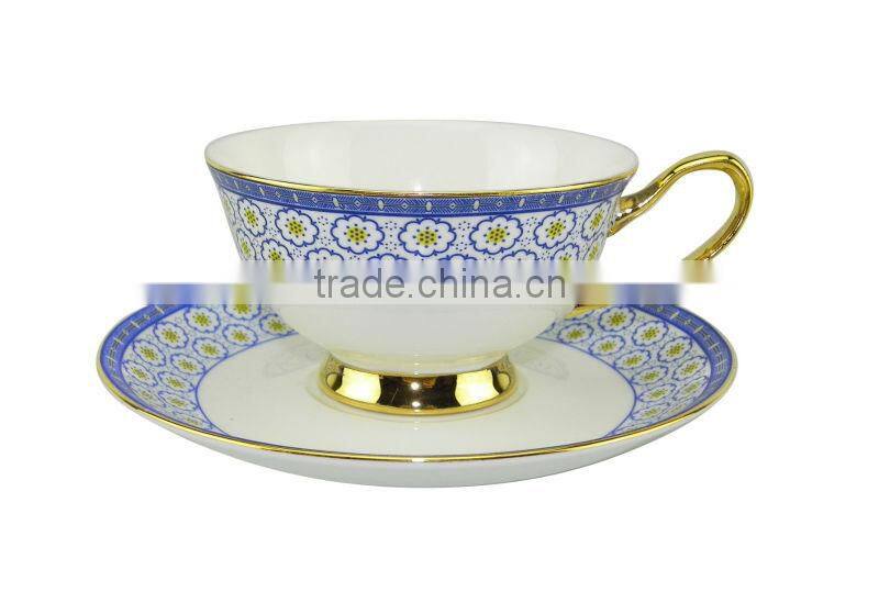 200ml Bone China European Style Blue Flower Pattern tea cup with plate Set for promotion gift