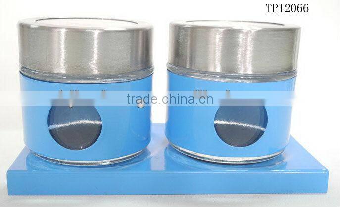 red coating glass spice magnetic jar with metal lids