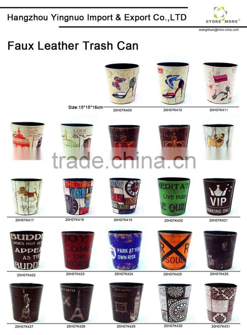 Hot Sale Waste Bin Roma Clock Print Faux Leather Trash Can