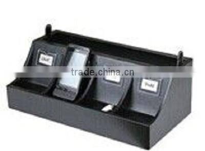 Black Faux Leather MDF Cell Phone Charging Organzier For Office/Hotel/Home