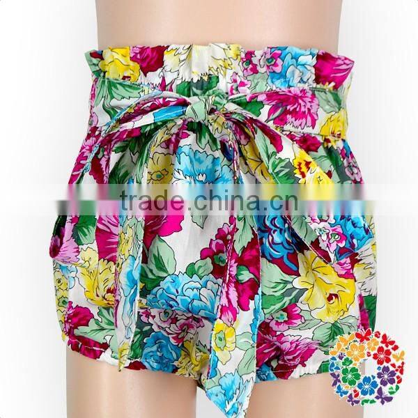 Bowknot Floral Cotton High Waist Shorts Baby Girls Summer Bubble Shorts