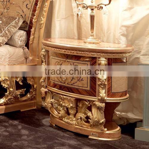 momoda Royal European Antique gold baroque solid wood carved bedroom dresser with mirror set Louis XVI home furniture