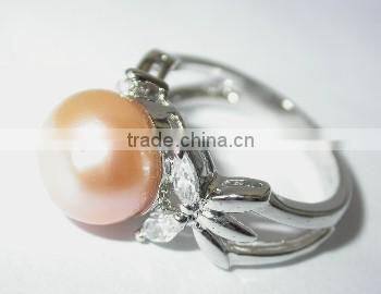18K gold inlaid pearl ring lady gift orange pearl Tahitian Pearl Ring