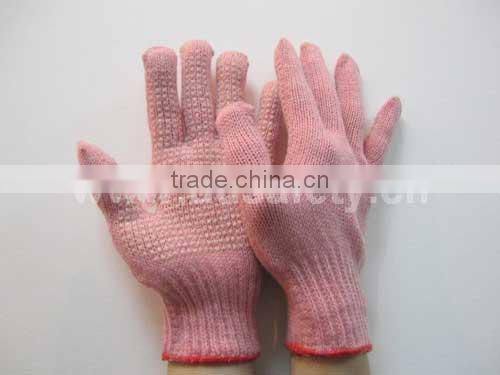 DDSAFETY 2017 Pink Cotton String Knit Gloves Working Gloves With White PVC Dots One Side