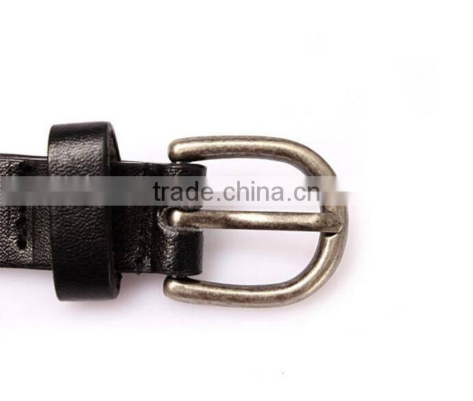 Wholesale double layer pyraid rivets decorated D buckle sex girl thin PU waist belt