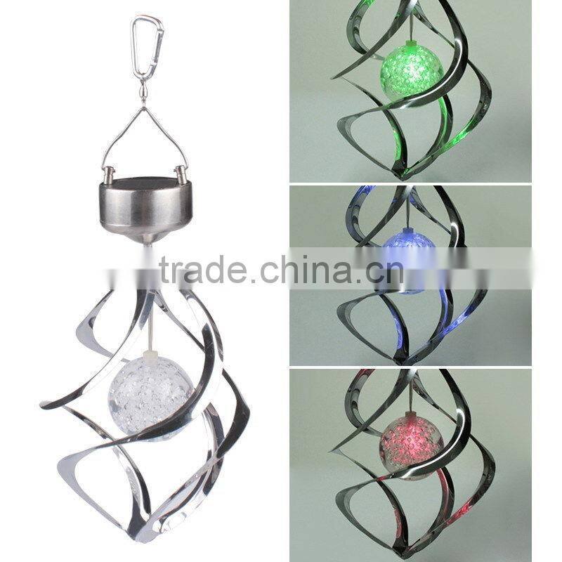 Solar Powered Garden Light Outdoor Courtyard Hanging Spiral Lamp LED Wind Spinner