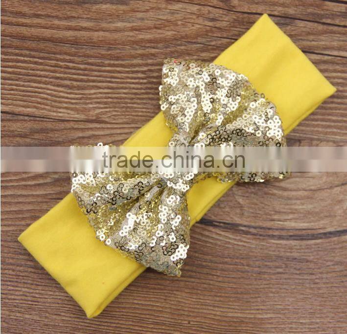 wholesale baby stretch hair headband blue fancy sequin bowknot Headband For Girls Headband Pretty Princess Hair Hands