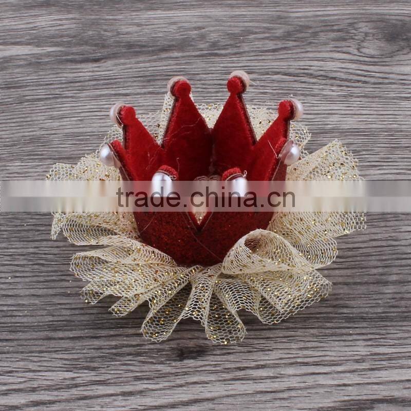 fabric lace flower crown with glitter clip for kids hair accessories