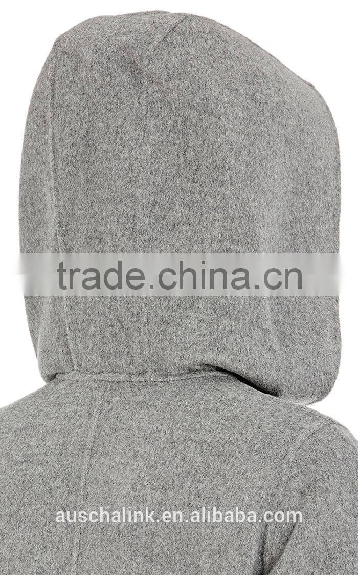 OEM service outdoor winter 100% wool grey long hooded wool coats