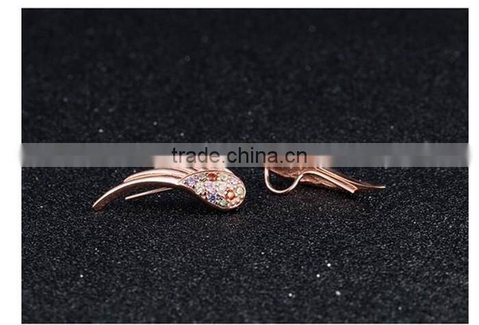 925 Sterling Silver High Polish Rhodium Plated Cubic Zirconia Wing Customized Earring