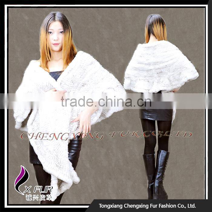CX-B-28A 2016 Women Elegant White Cape Knitted Fashion Rabbit Fur Shawl