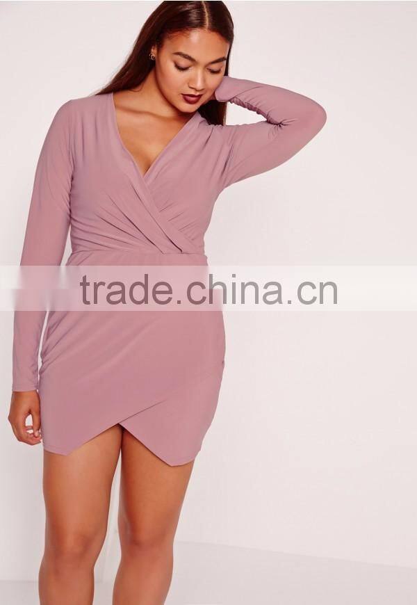Plus Size Silky Wrap Midi Dress Purple Lust Worthy Slim V-neck Women Dress